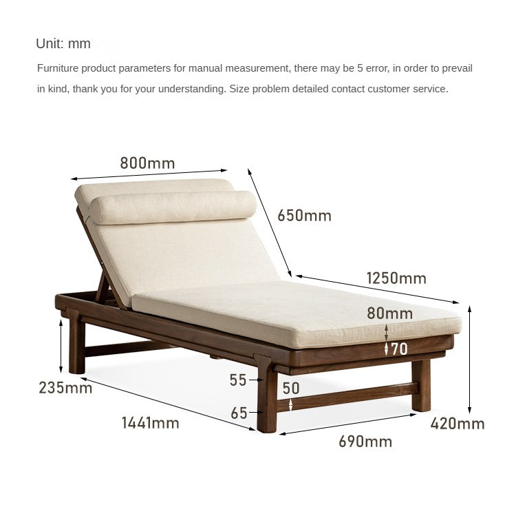 Black Walnut Solid Wood Longue Single Leisure Sofa Bed.