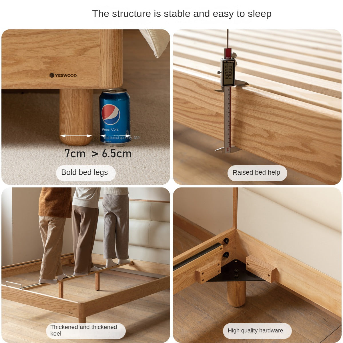 Oak, Ash Solid Wood Genuine Leather Soft Bed