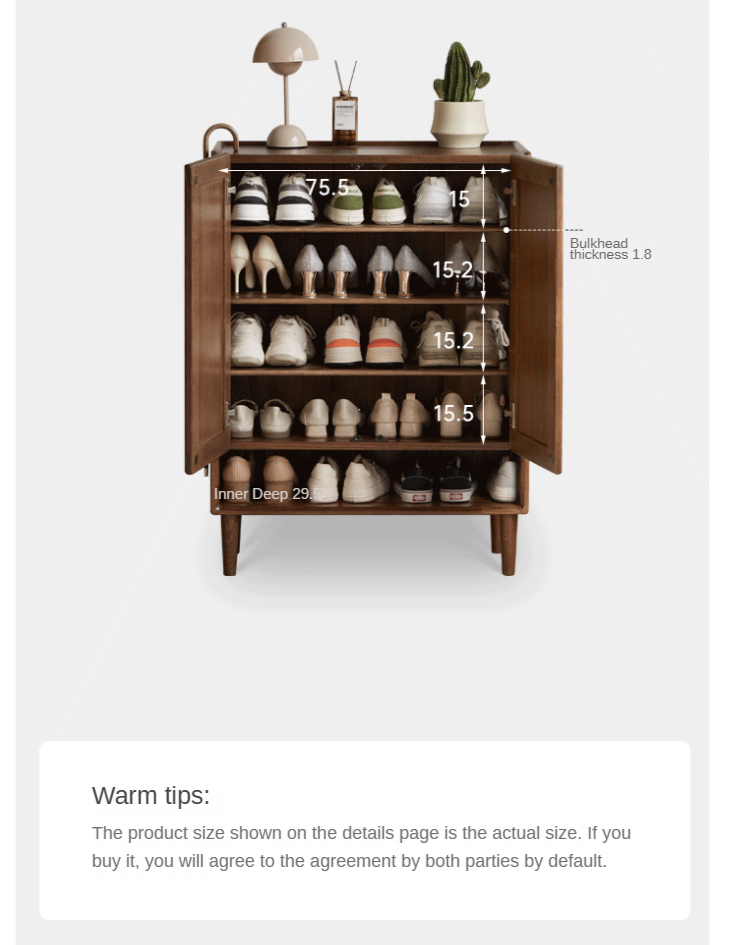 Oak Solid Wood, Solid Rubberwood Large Capacity Shoe Cabinet