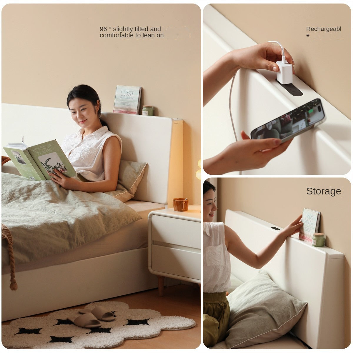 Poplar, Rubber Wood Solid Wood Box Bed, Cream Storage Bed