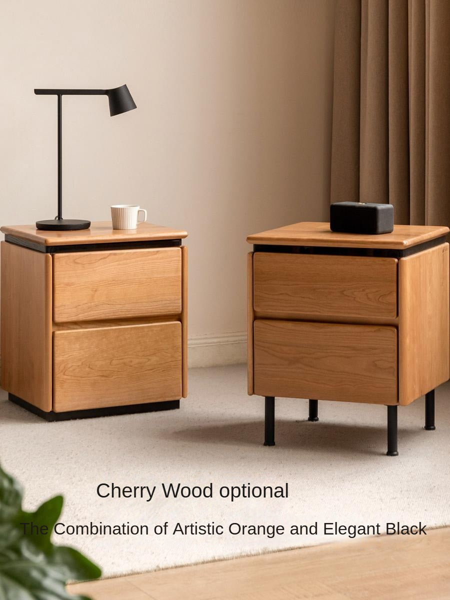 Poplar Solid Wood Gray Light Luxury Nightstand.