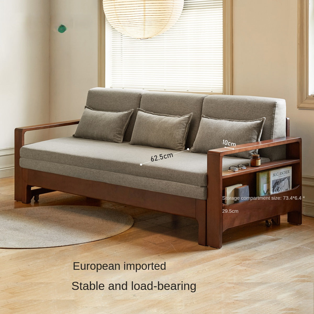 Oak, Beech Folding Multi-functional Storage Sofa Bed.