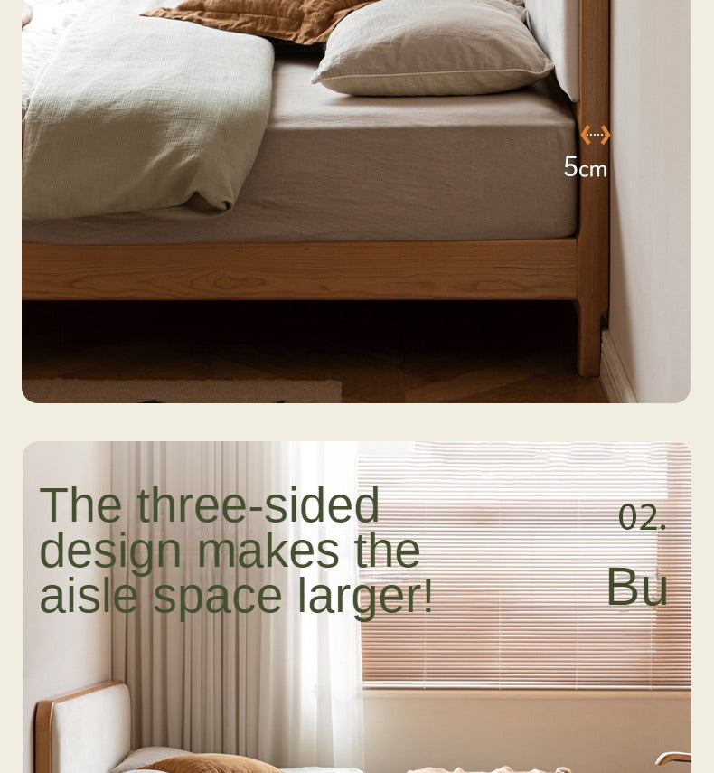 Cherry Solid Wood Technology Fabric Soft Modern Bed