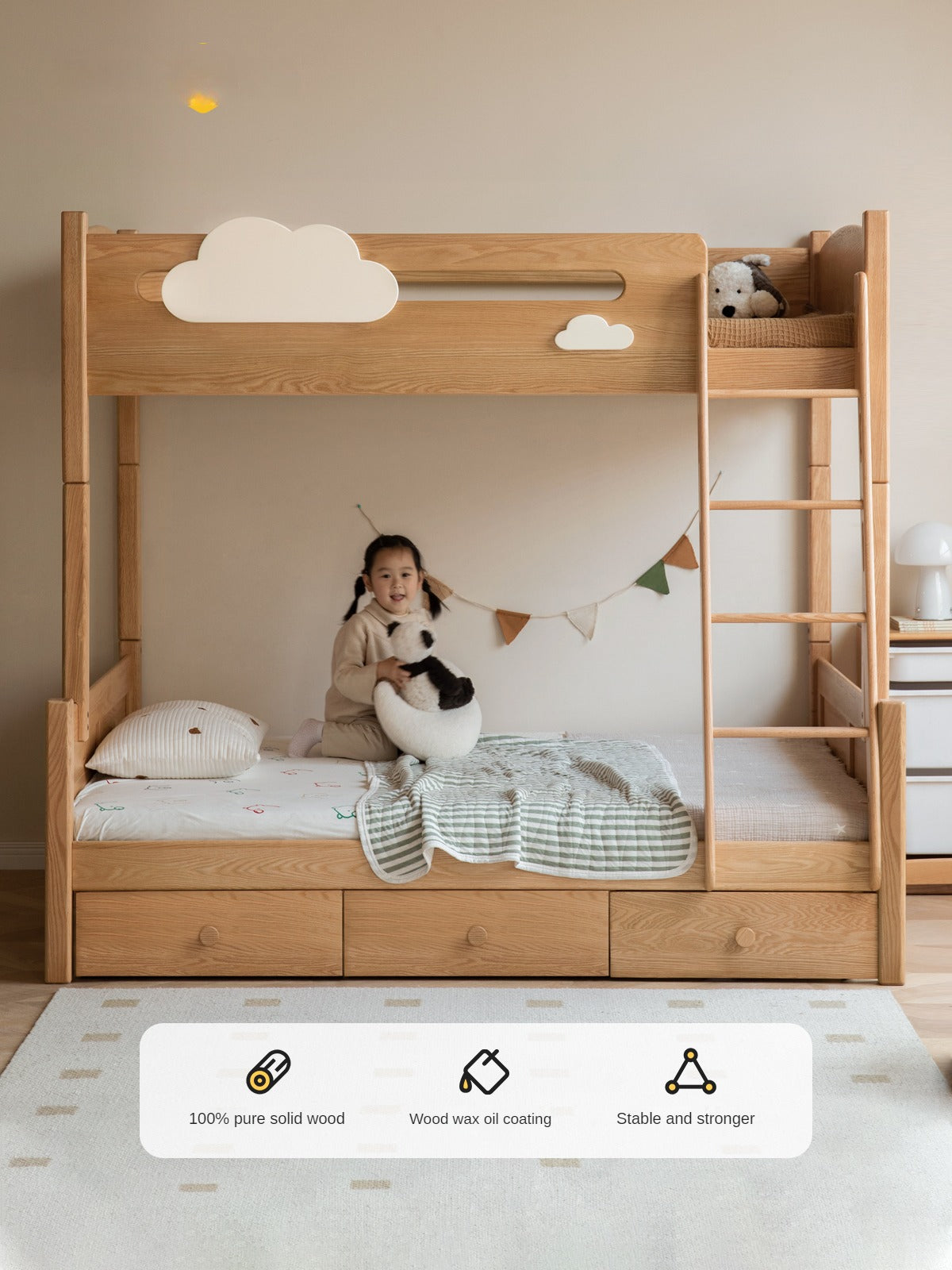 Oak solid wood Multi-functional Bunk Bed.