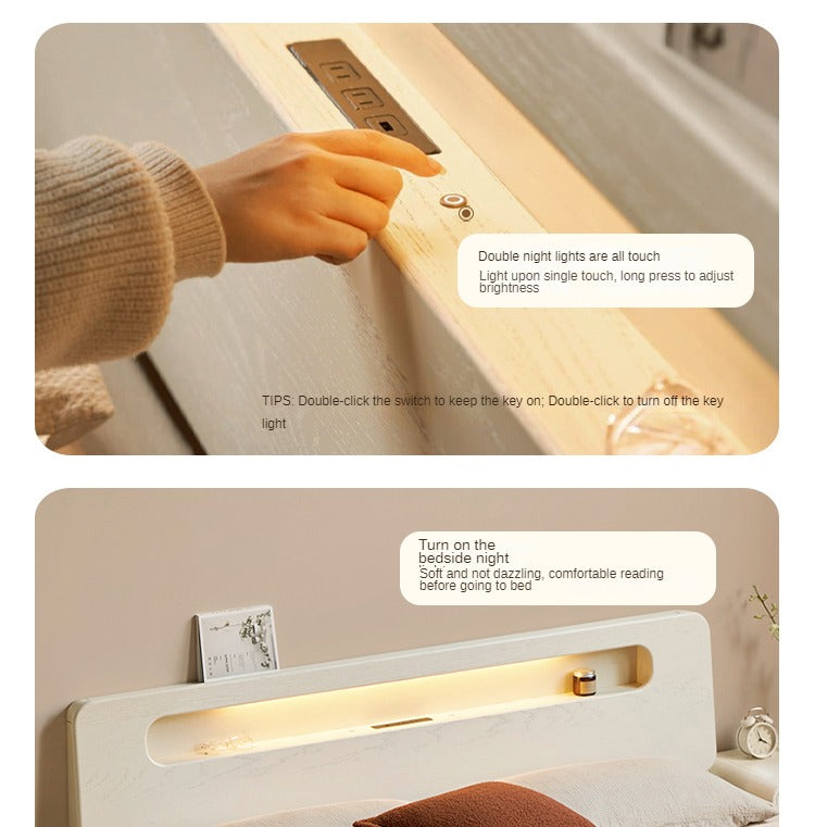 Oak Solid Wood Bed Cream Suspension Bed Luminous