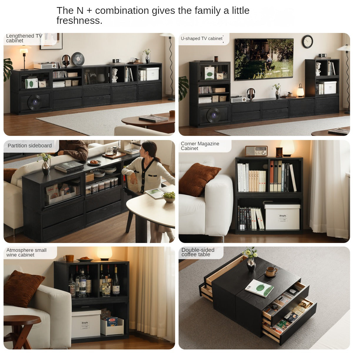 Oak Solid Wood Modern Module Combination Bookcase