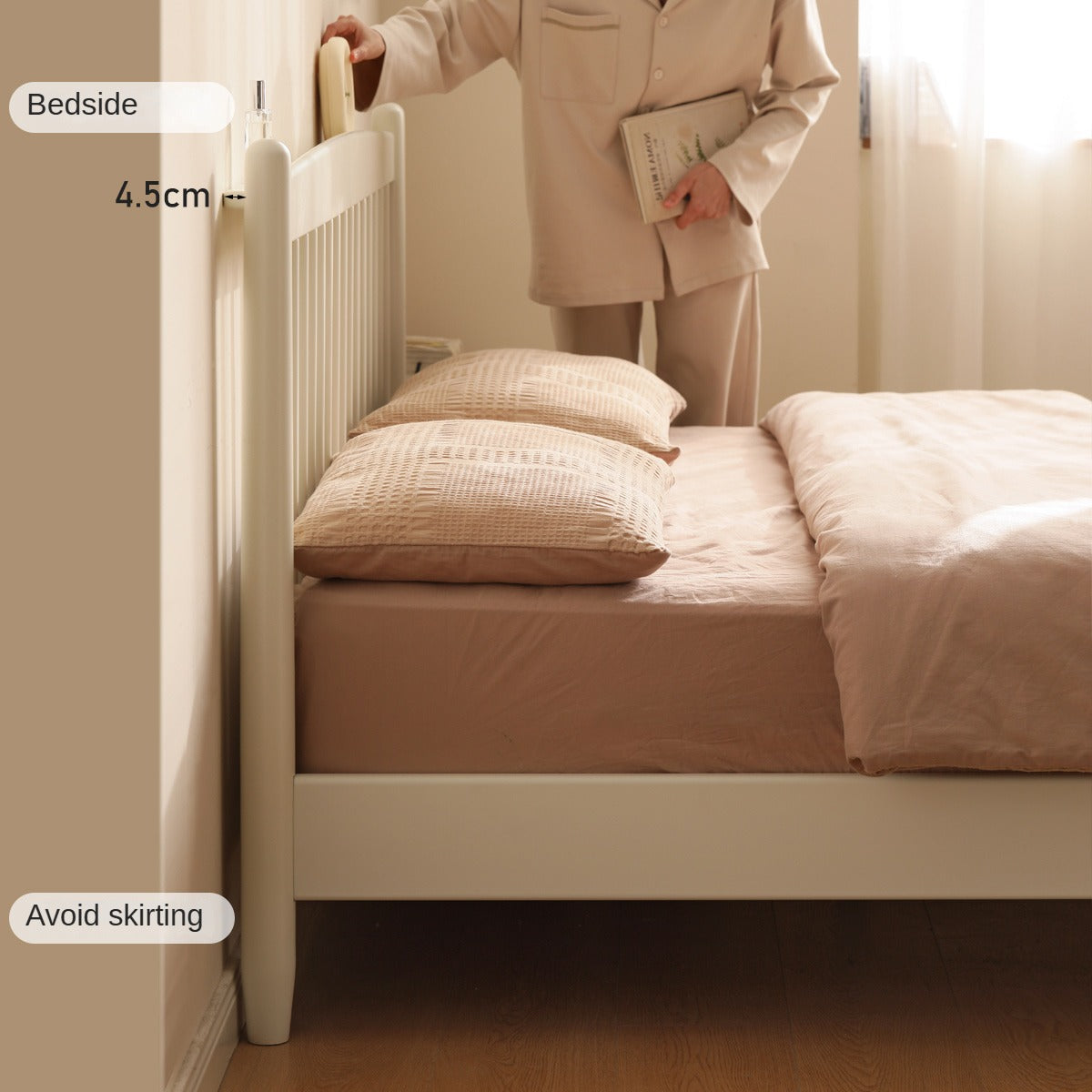 Poplar Solid Wood Cream Style Bed.