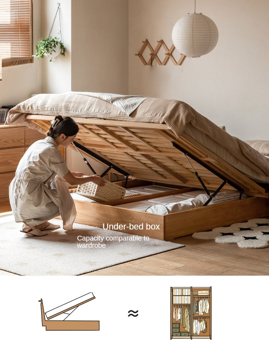 OAK Solid Wood platform bed, headboard-free bed Suspended Bed