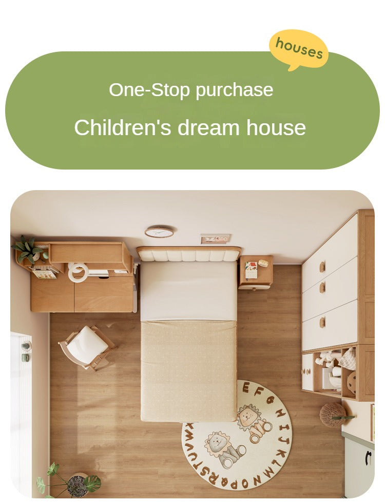 Beech Solid Wood Bedroom Furniture Set Children's Bed Montessori.