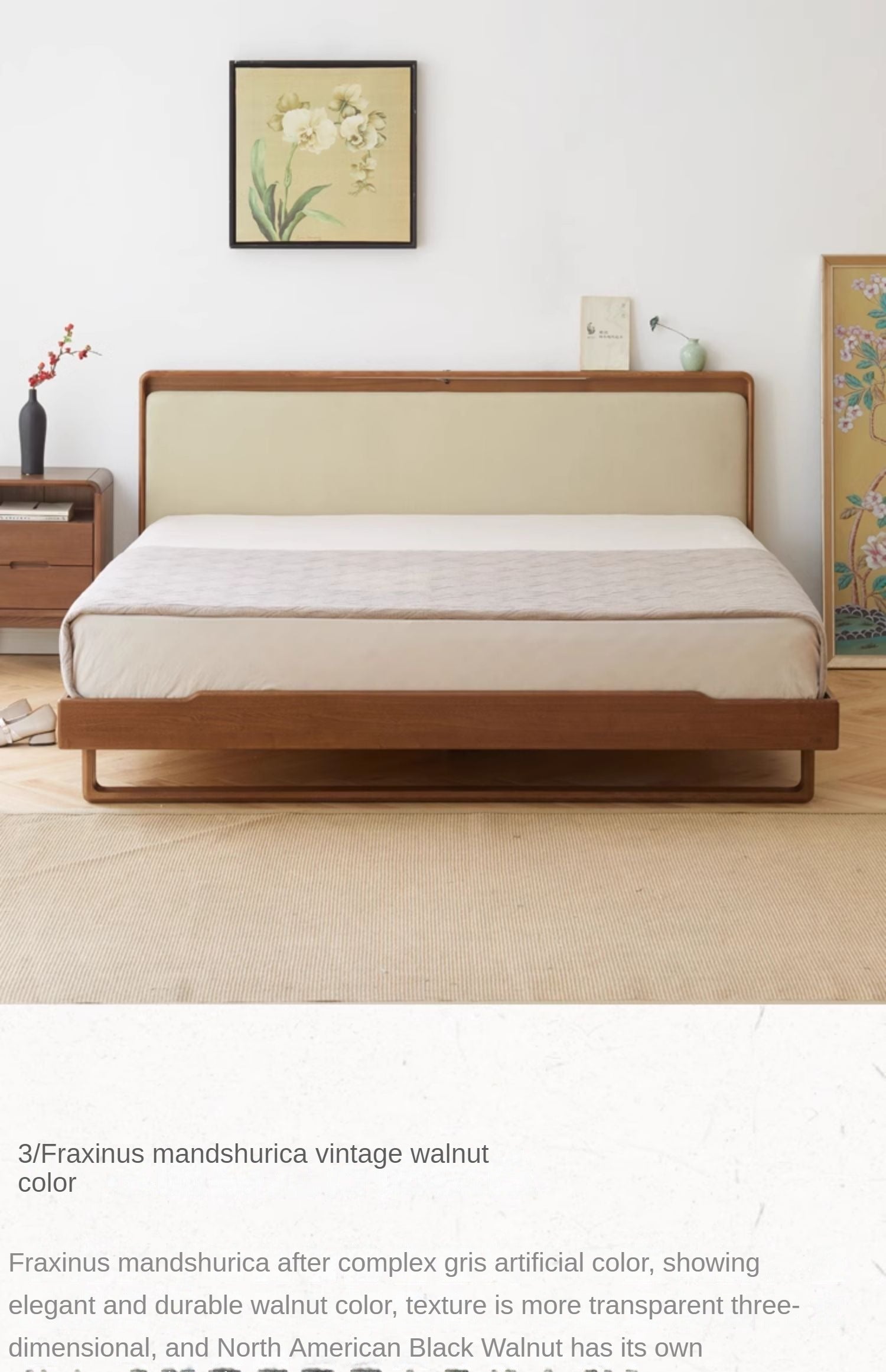 Ash Solid Wood Soft Back Bed Nordic Modern