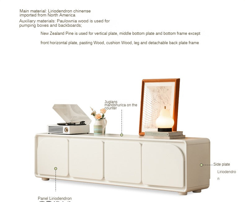 Poplar Solid Wood TV Cabinet Cream Style Floor Cabinet.