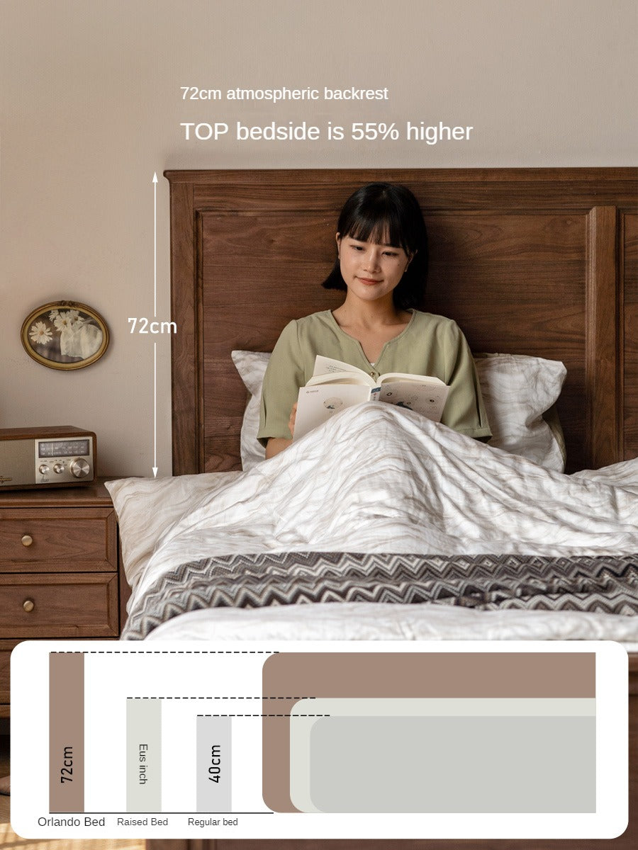 Black Walnut, Poplar Solid Wood American Retro Bed