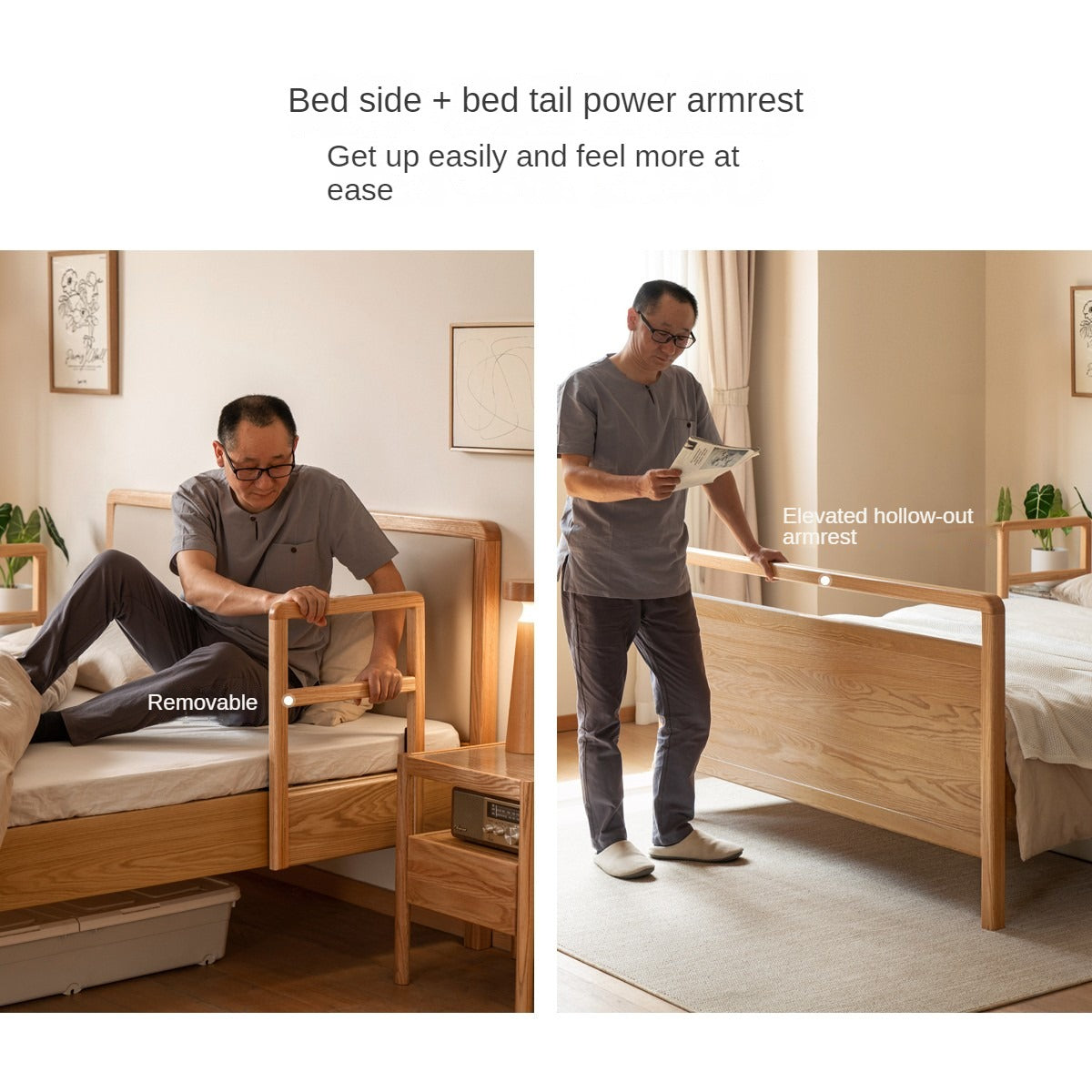 Oak Solid Wood Bed Elderly Bed Suitable For The Elderly High Bed