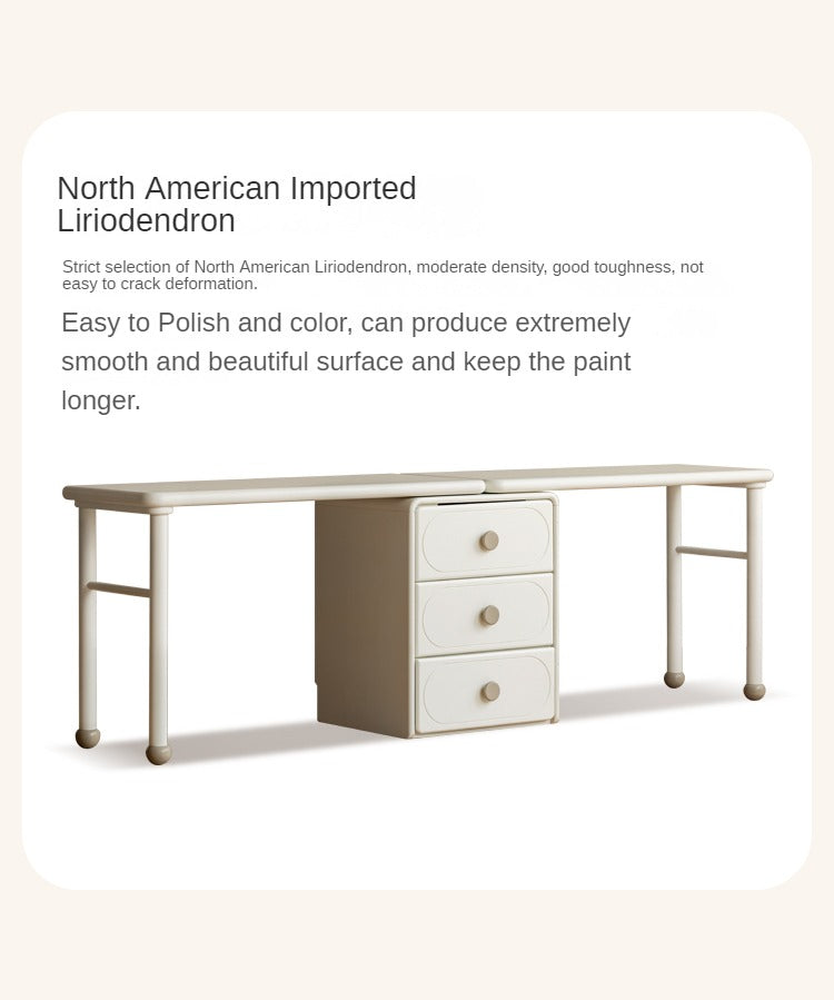 Poplar Solid Wood Cream Style Retractable Children's Double Desk