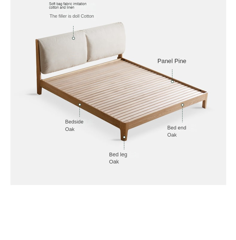 Beech, Oak, Black Walnut Solid Wood Fabric Soft Bed