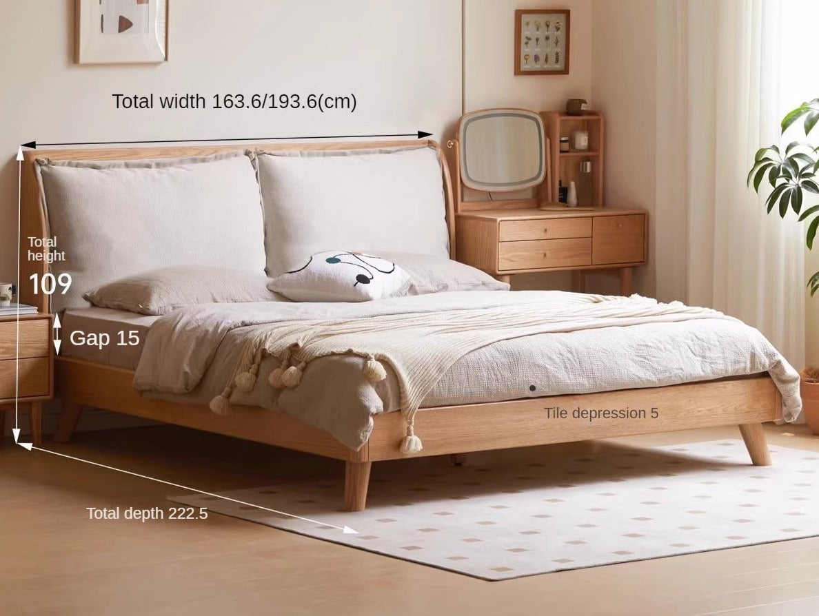 Oak Solid Wood Top Grain Leather, Technical Cloth ,Fabric Bed
