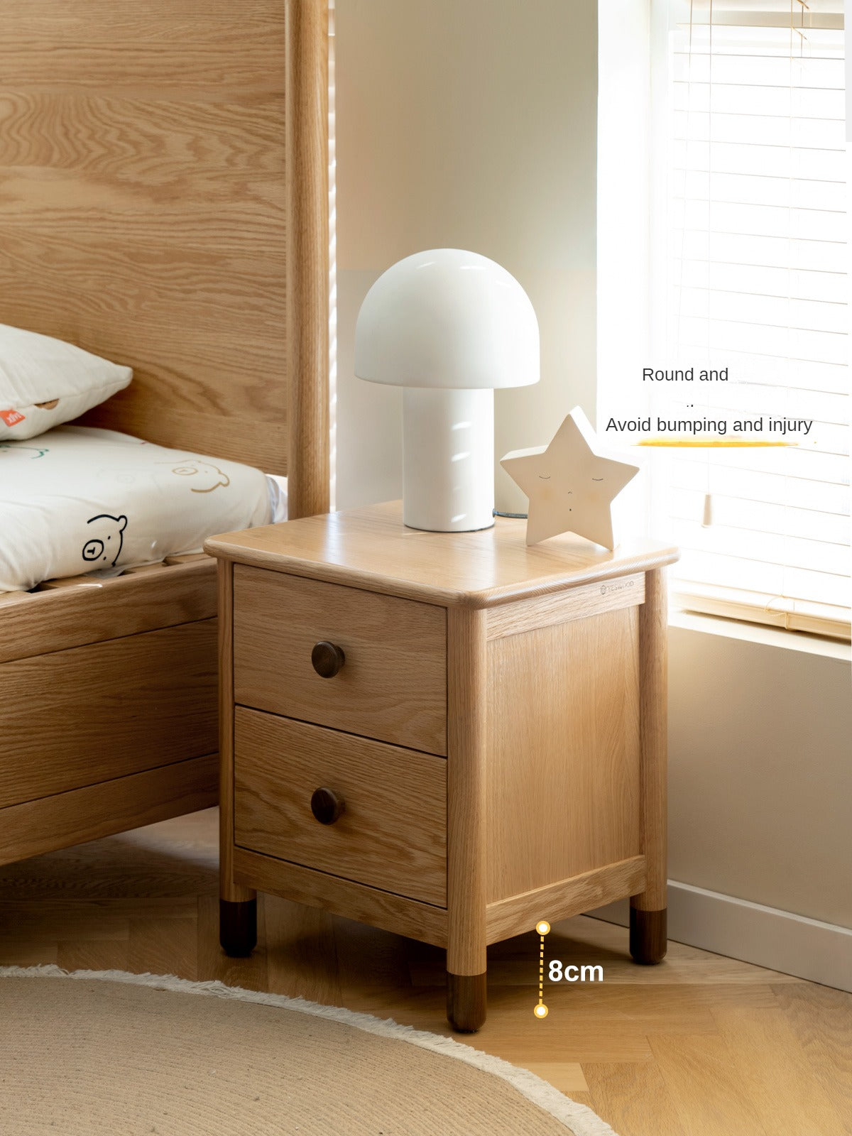 Oak Solid Wood Two-Drawer Nightstand