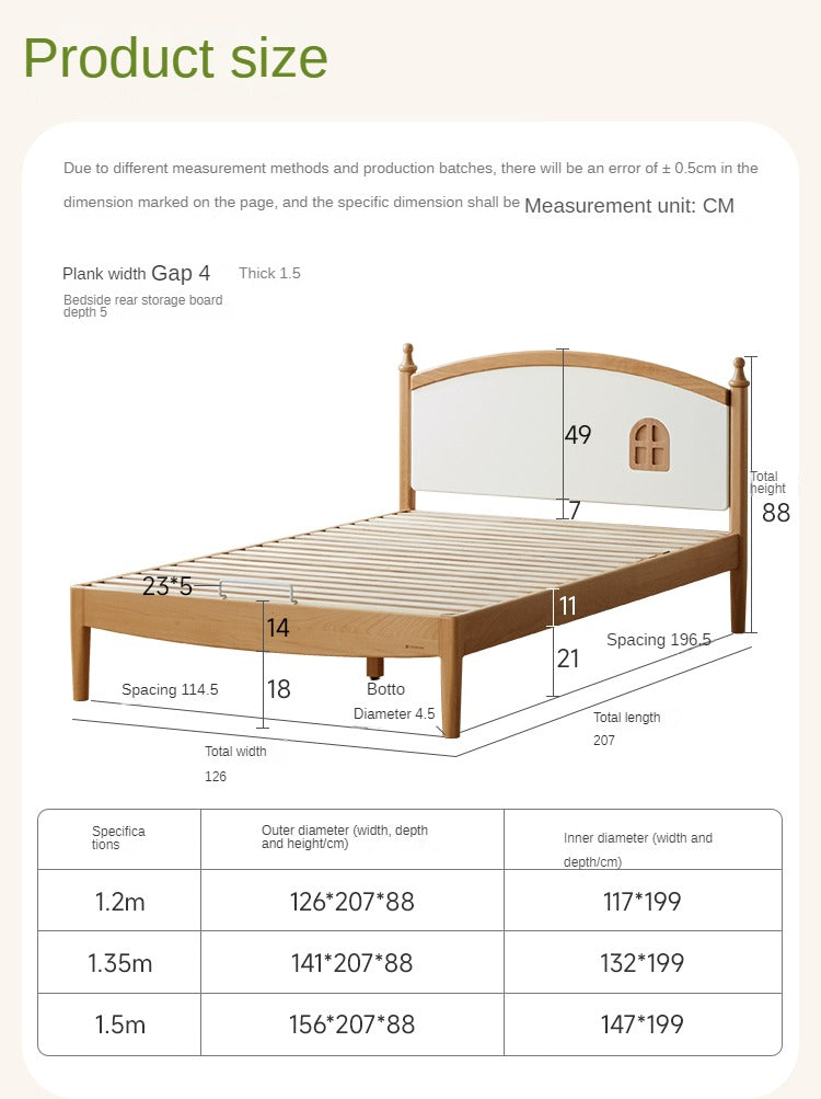 Beech Solid Wood Children's Single Bed.