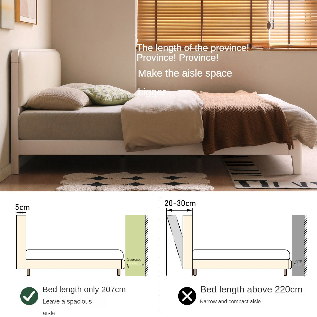 Rubber Wood  Solid Wood Soft Bed Cream Style
