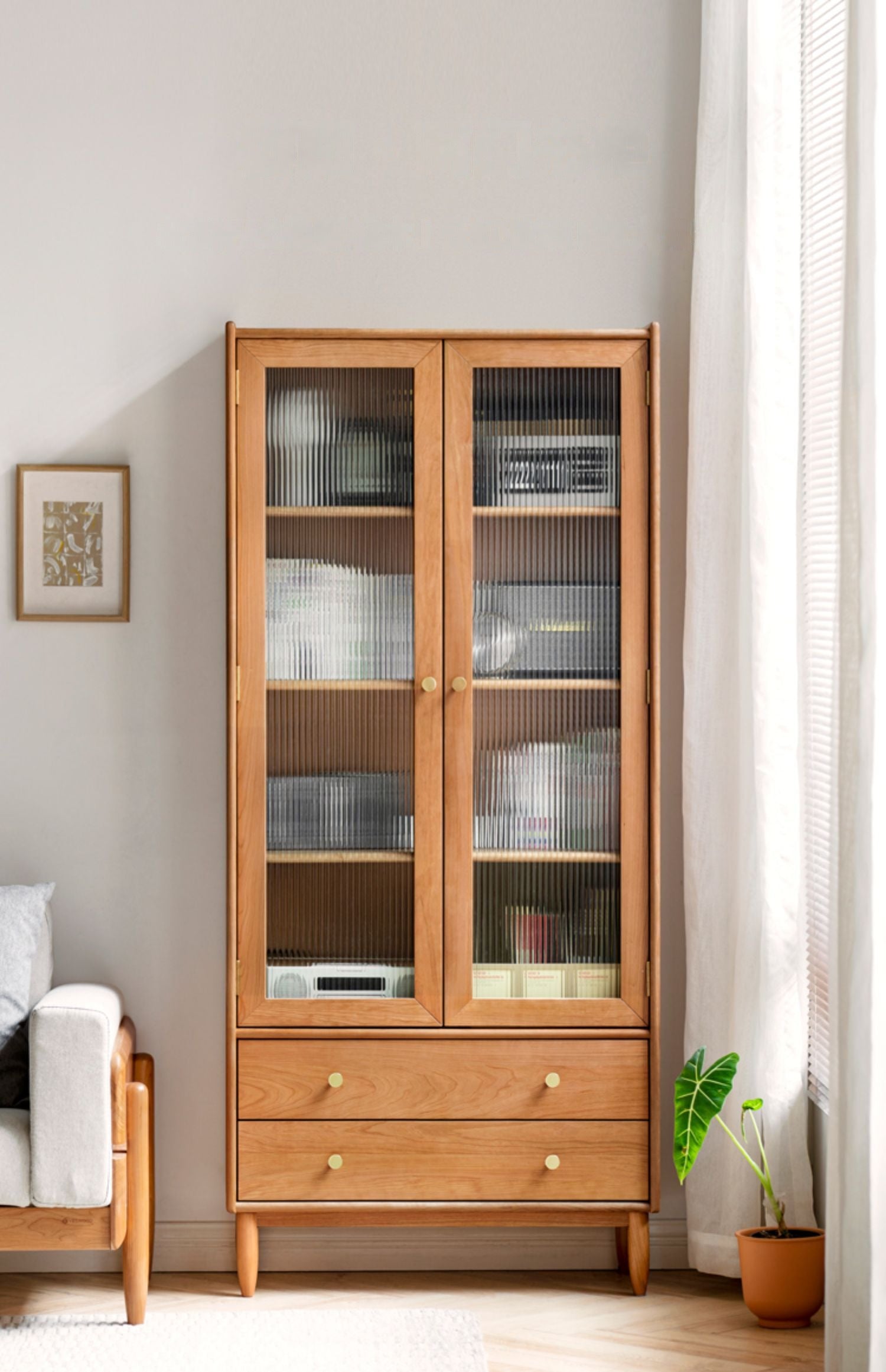 Cherry Solid Wood Bookcase Nordic Modern Cabinet Office Bookshelf