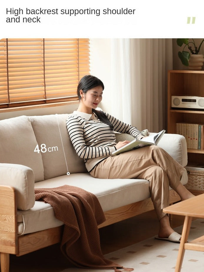 Oak Solid Wood Sofa Bed Folding White Goose Feather Cushions.