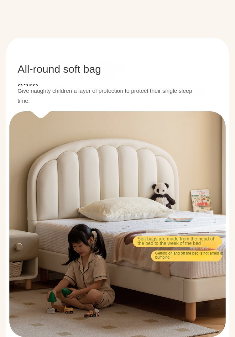 Children's Bed Modern Simple White Cream organic leather<