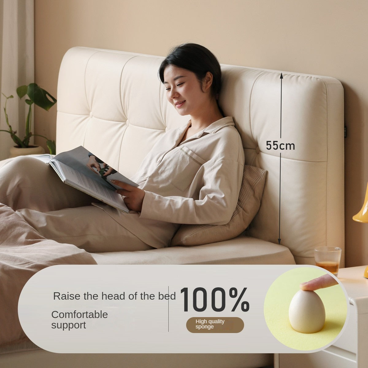 Genuine Leather Light Luxury Bed, Cream Style