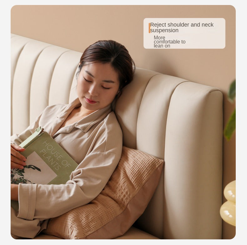 Oak, Rubber Wood Solid Wood Cream Technical Fabric Suspended Box Storage Bed