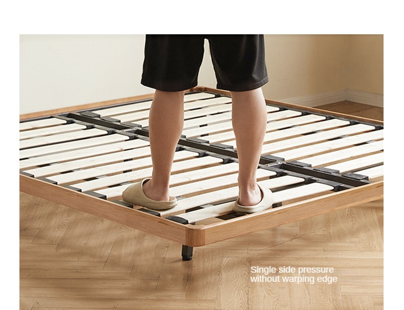 Oak Solid Wood platform bed, headboard-free bed Night Light Suspended Bed