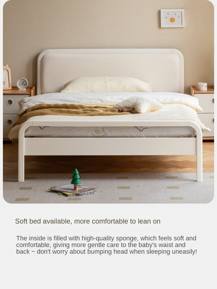 Rubber wood, Poplar Solid Wood Children's Bed Cream Soft Bag Headboard<