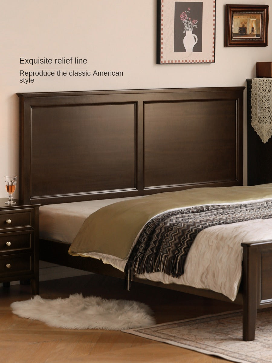 Poplar Solid Wood Bed Modern American Retro High Back Bed