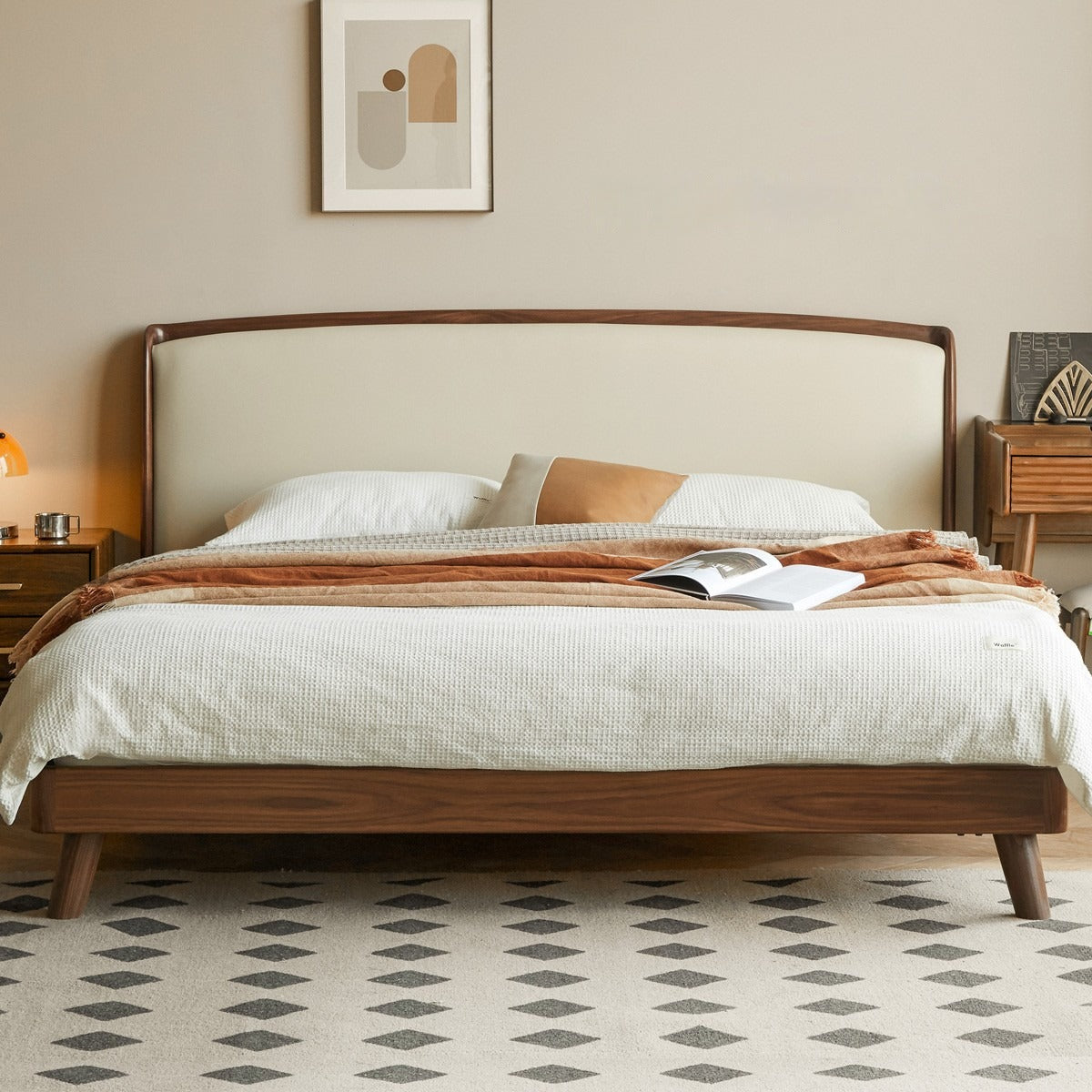 Teak, Black Walnut, Oak Solid Wood First Layer Yellow Cowhide Leather,Technical Cloth