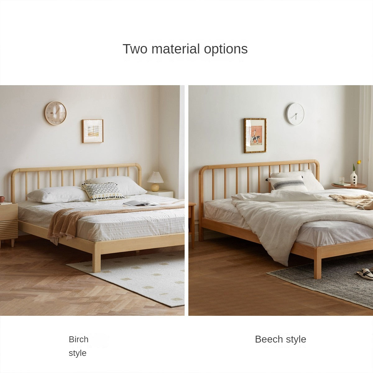 European Beech Solid Wood Bed Modern Simple