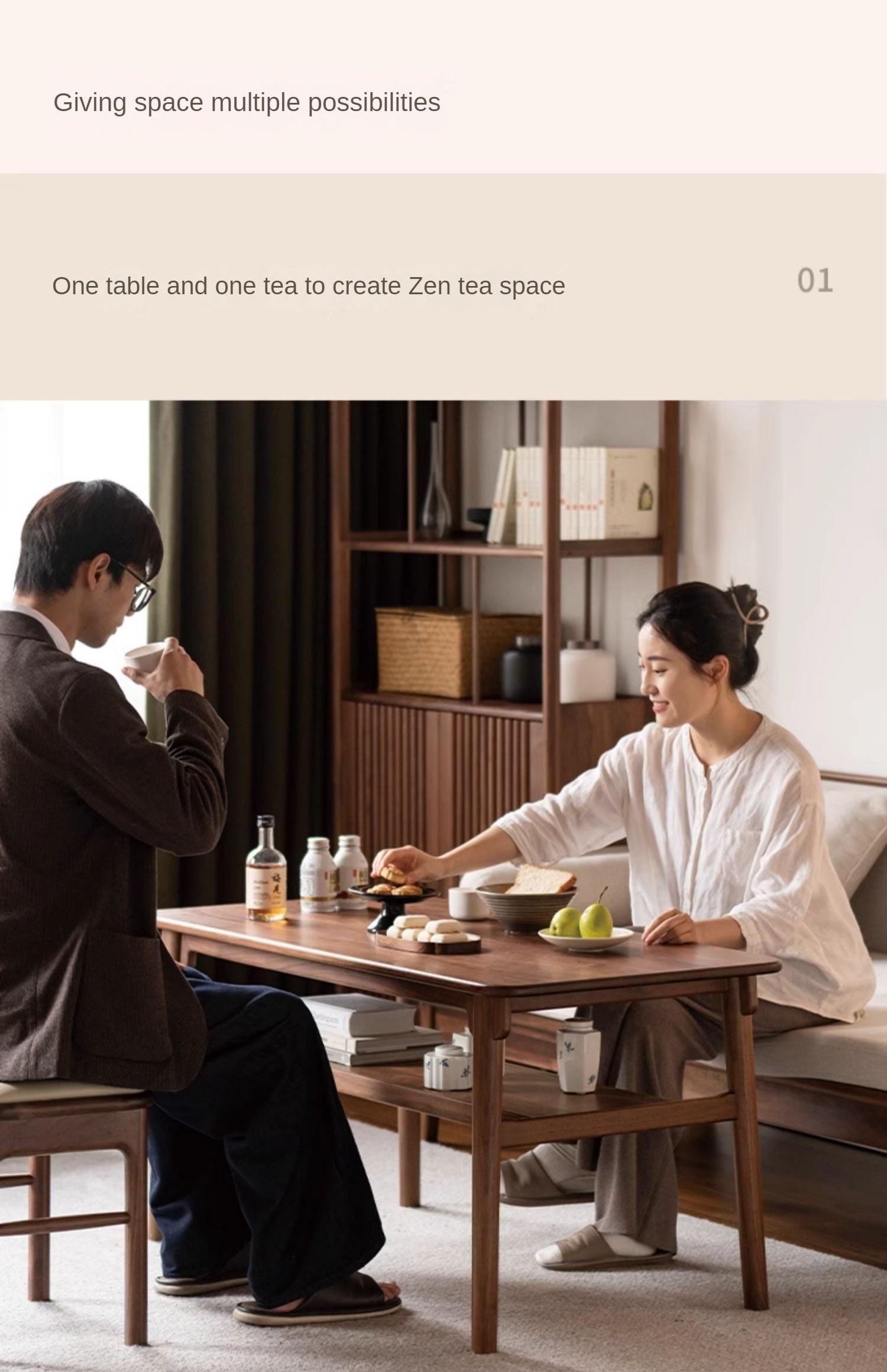 Ash, Black Walnut Solid Wood Double-Layer Coffee Table