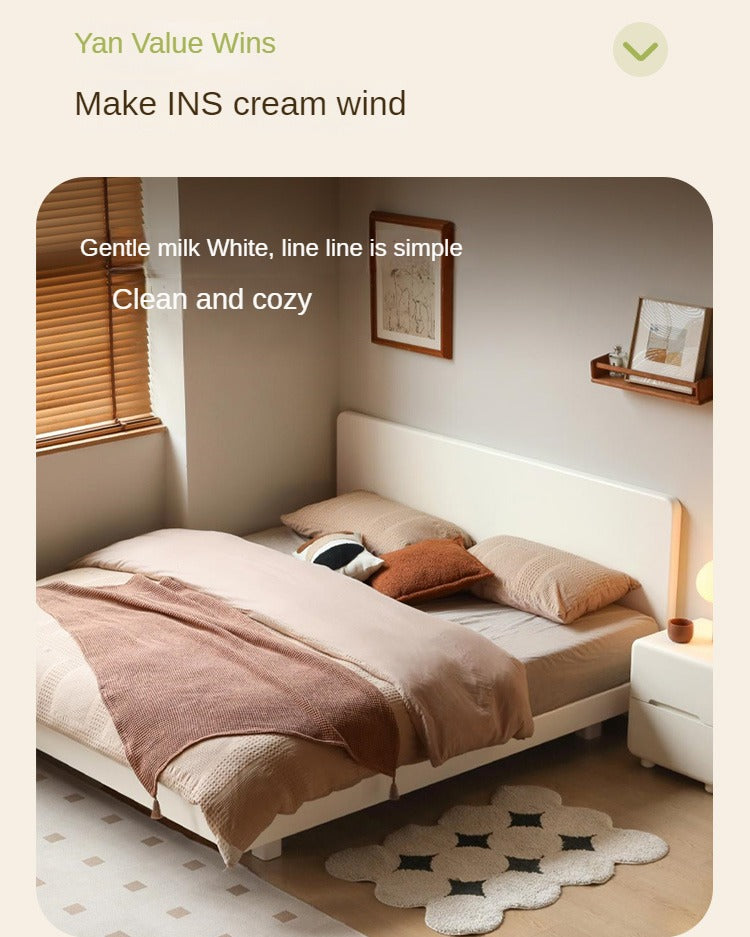Poplar, Rubberwood Solid Wood Bed Modern Simple Cream Style