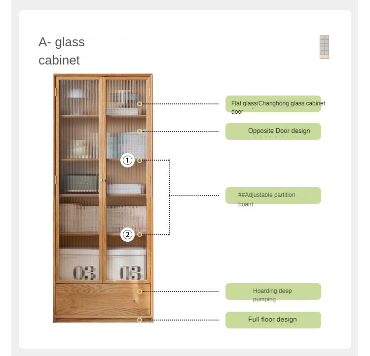 Oak Solid Wood Nordic Style Bookshelf with Floor Storage Cabinet