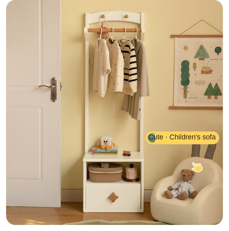 Poplar Solid Wood Clothes Hanger Nightstand-