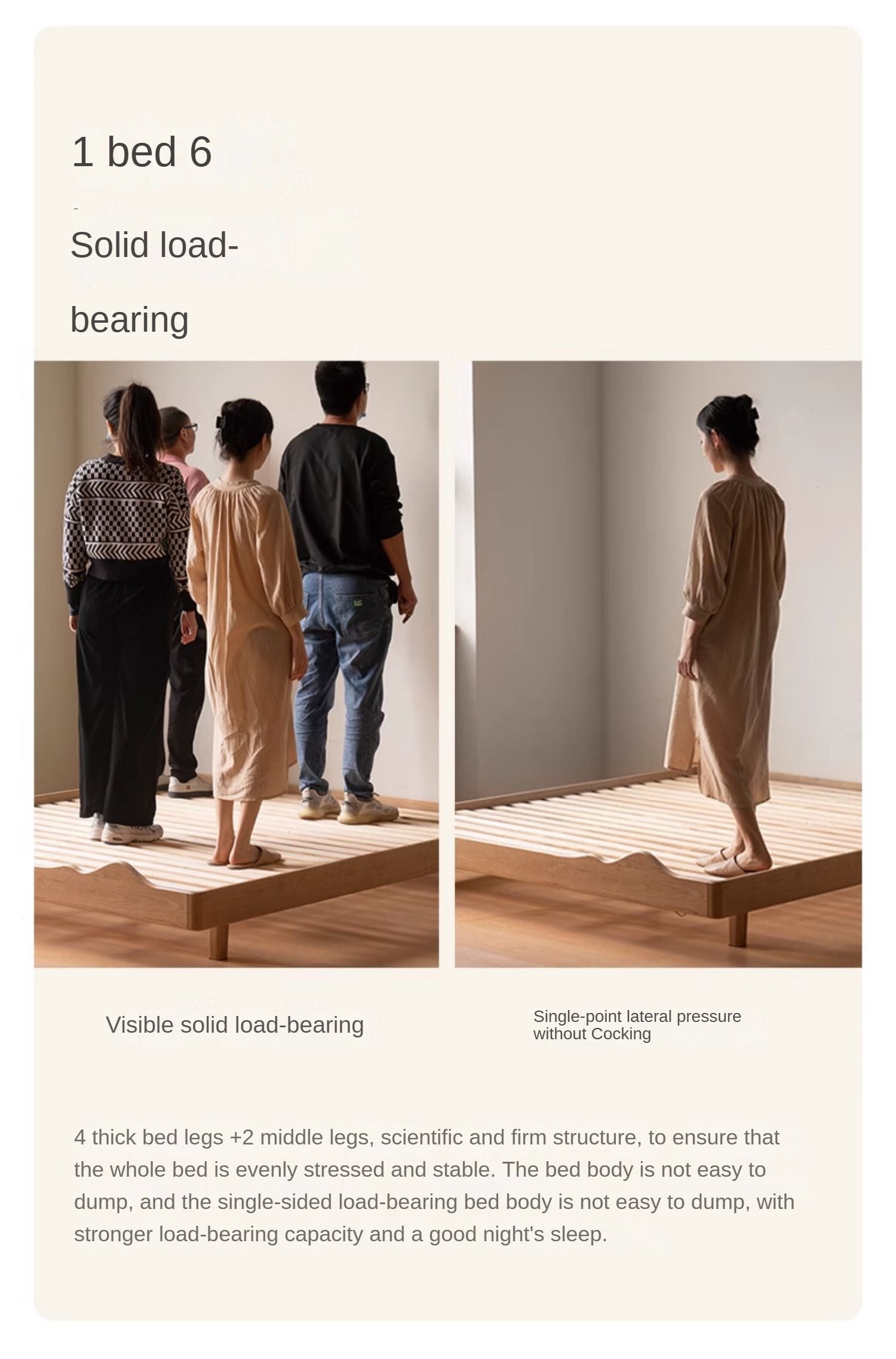 Ash Solid Wood Suspended Platform Bed, Headboard-Free Bed