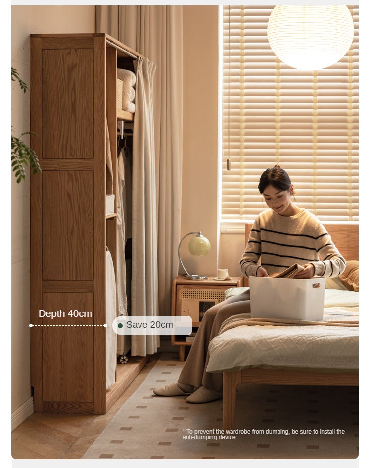 Solid RubberWood, Oak Solid Wood Wardrobe Thin Cloth Curtain.