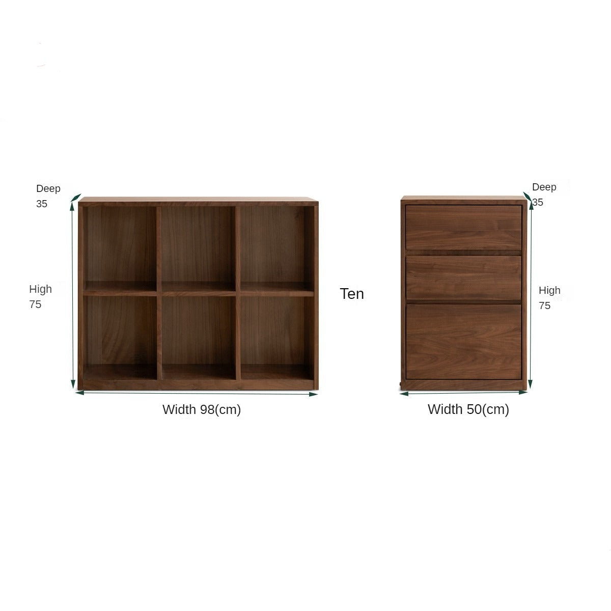 Black Walnut, Rubberwood Solid Wood Low Bookshelf Combination Floor-Standing Cabinet