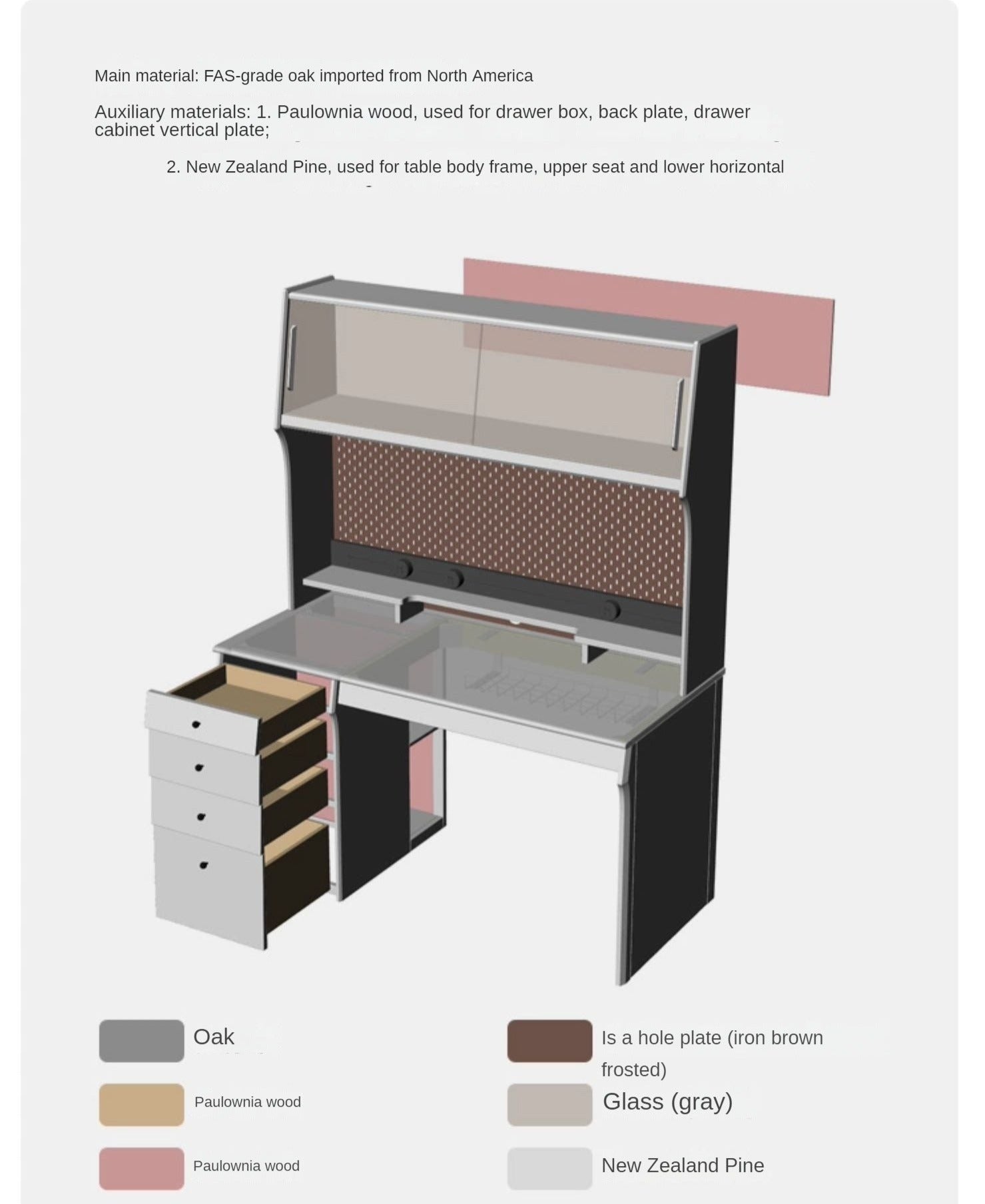 Oak, Cherry Solid Wood Desk Bookshelf Integrated Warm Light