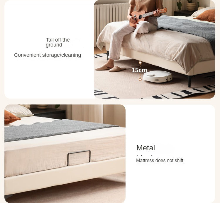Genuine Leather, Ecological Cloud Leather Bed Cream Style Light Luxury