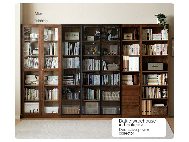 Solid Rubberwood, Oak Solid Wood Bookcase Modern With Glass Door