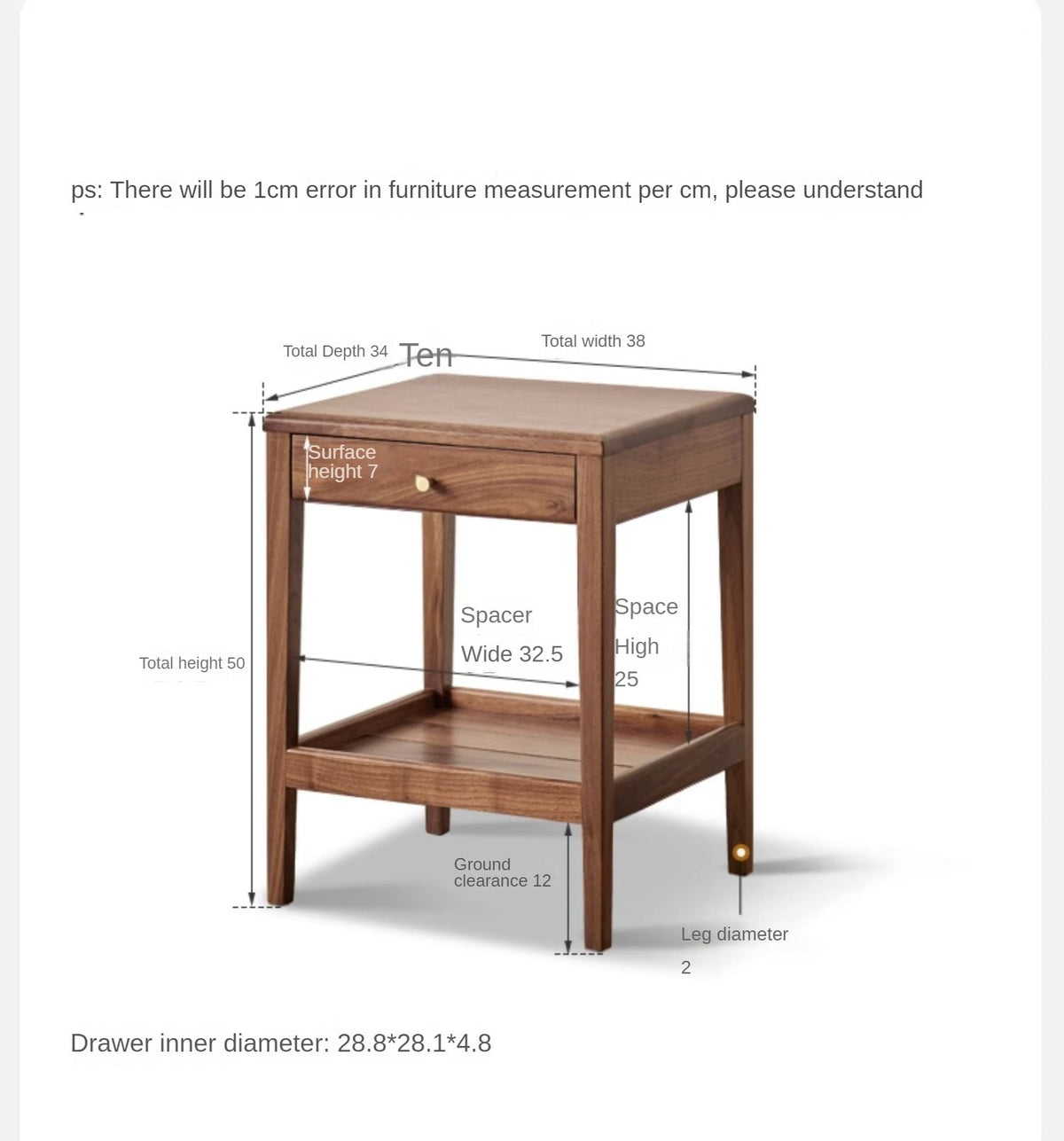 Black Walnut Solid Wood Narrow Nightstand