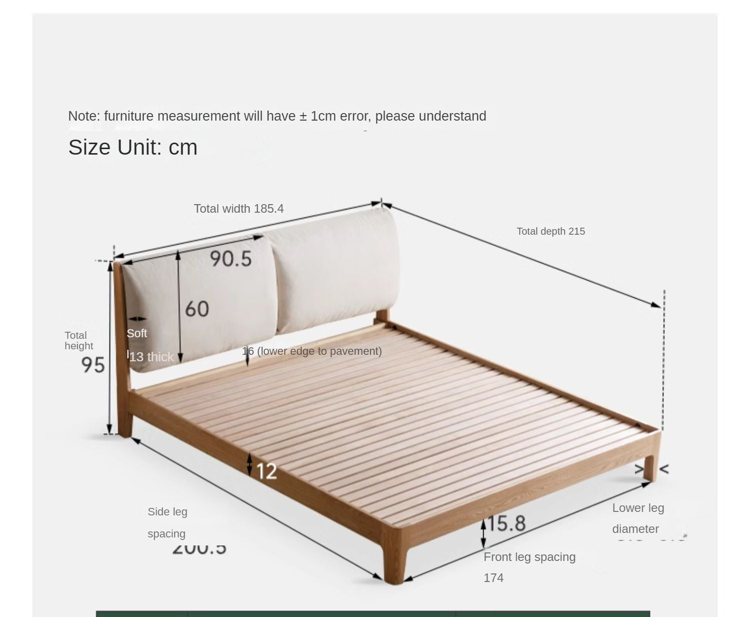 Beech, Oak, Black Walnut Solid Wood Fabric Soft Bed