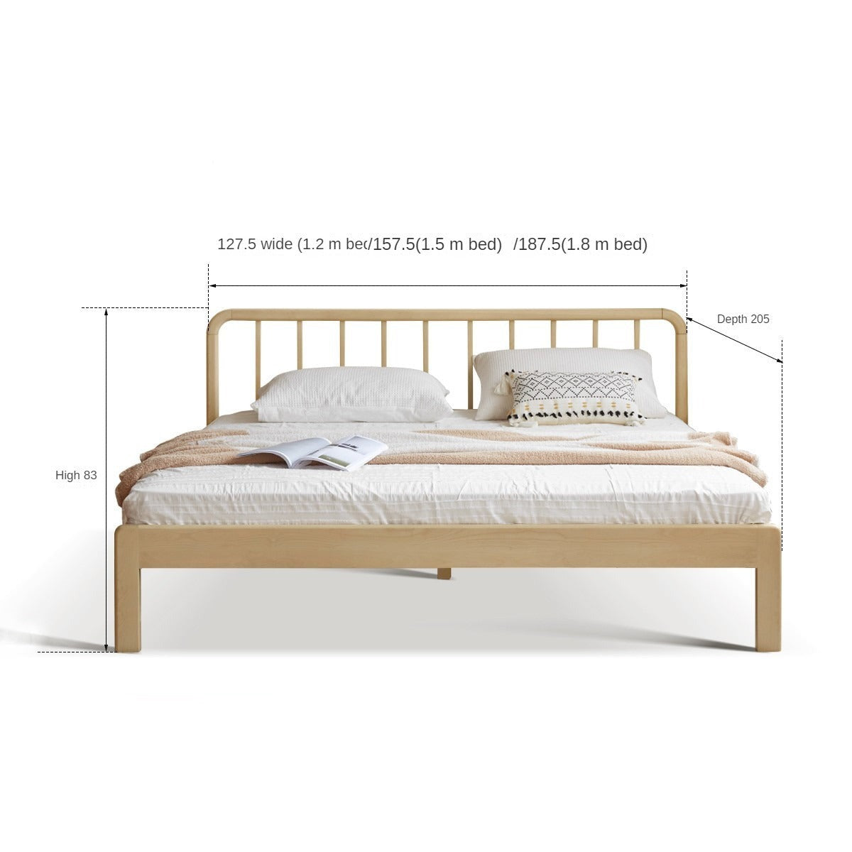European Beech Solid Wood Bed Modern Simple