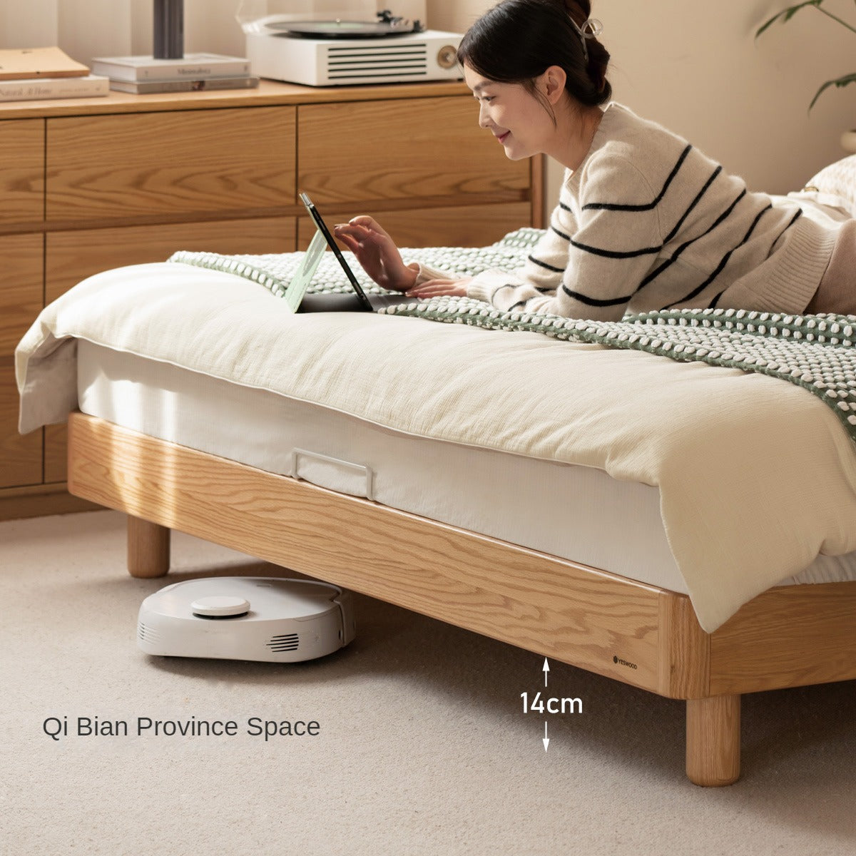 Oak, Ash solid wood genuine leather soft bed