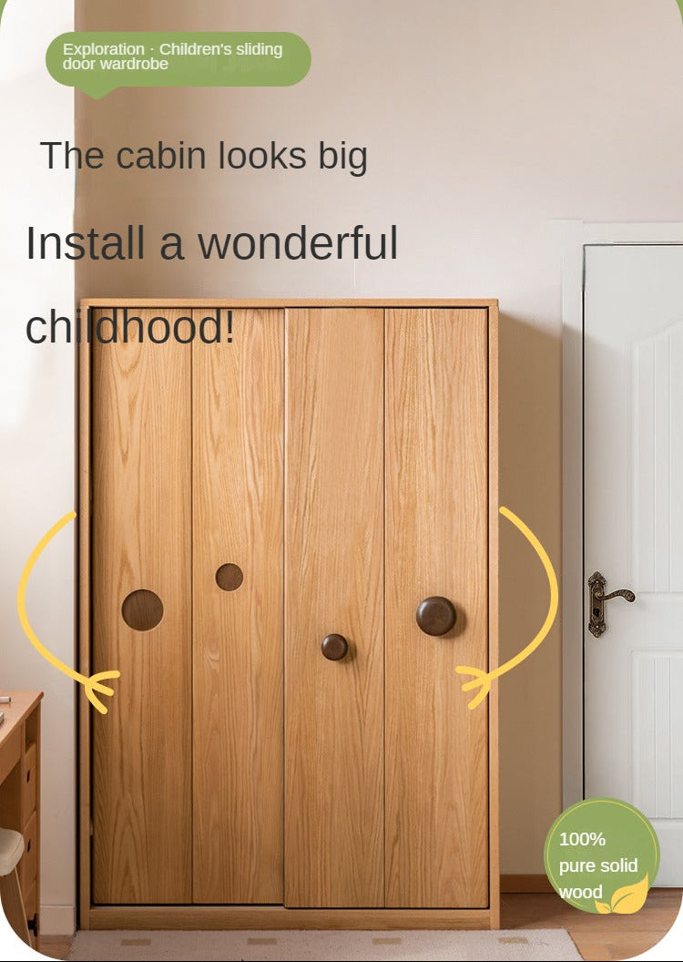 Solid Rubberwood Kids Sliding Door Wardrobe