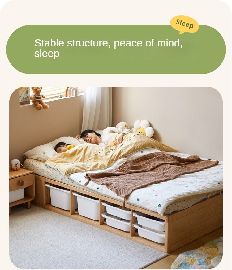 Rubberwood, Oak Solid Wood Children's Box Platform Bed, Headboard-Free Bed
