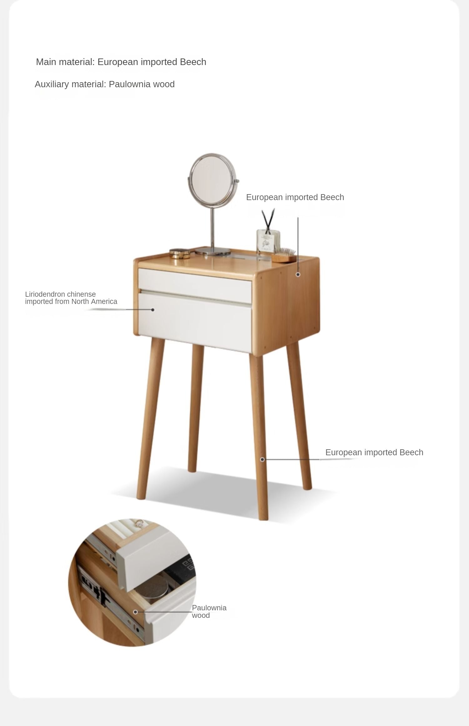 Beech Solid Wood Dressing Table Small Bedside Table"